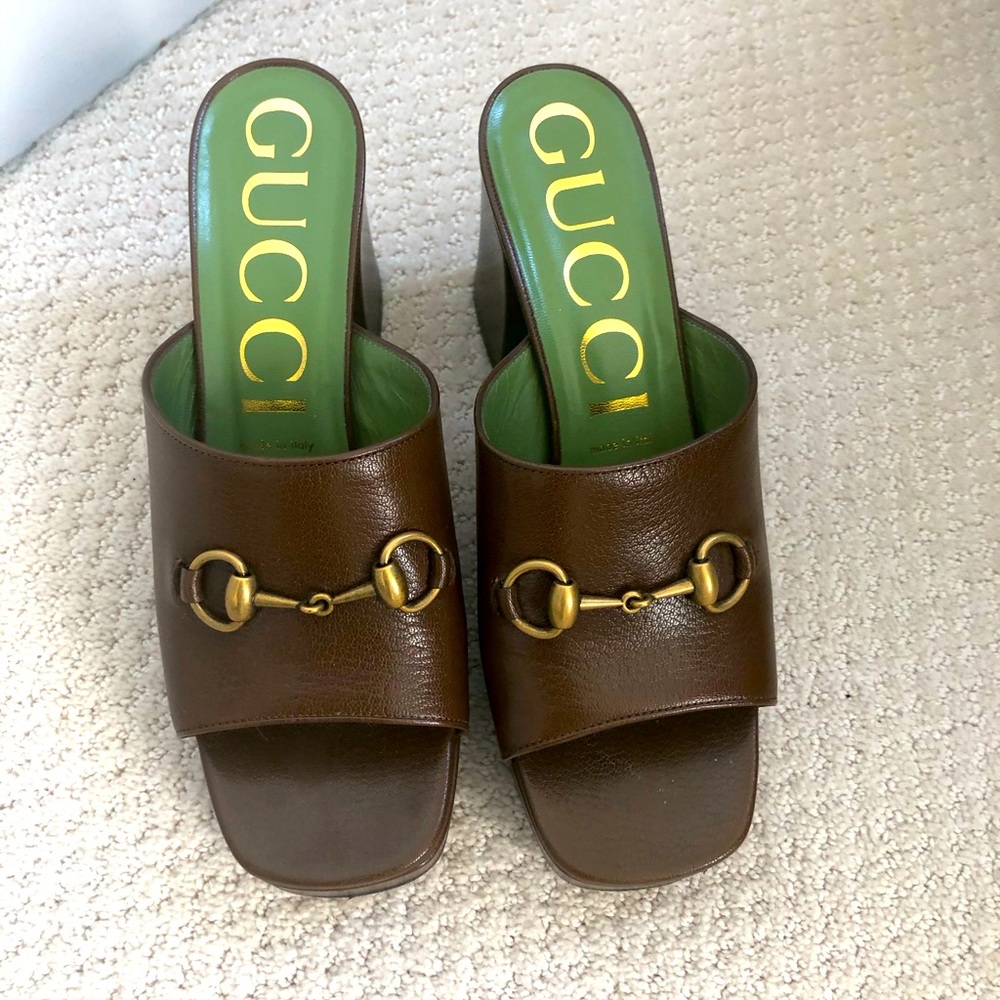 GUCCI Houdan Square Toe Platform Sandals Mules